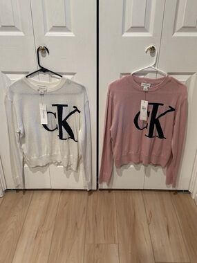 Calvin Klein Crewneck Logo Sweater - White & Pink